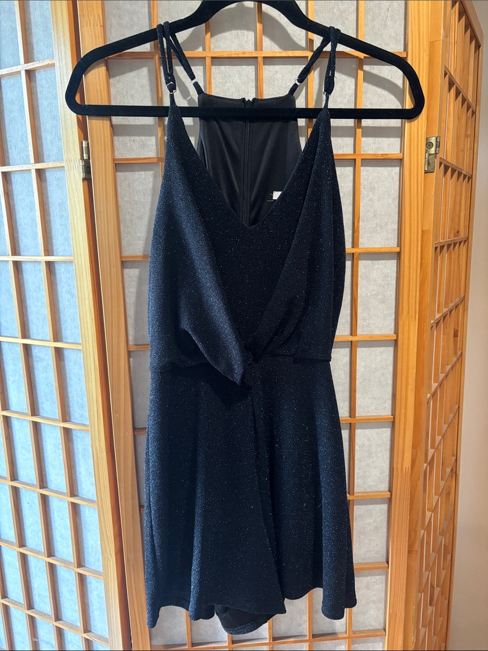 Francesca's Collections Black Sparkle Mini Romper